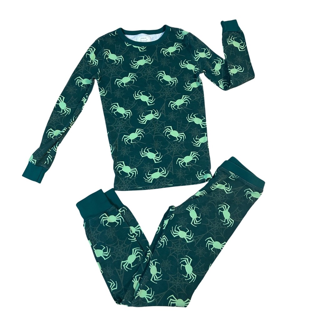 Crewcuts Boys sz 10 green spider‎ pajamas long John style no flaws or stains